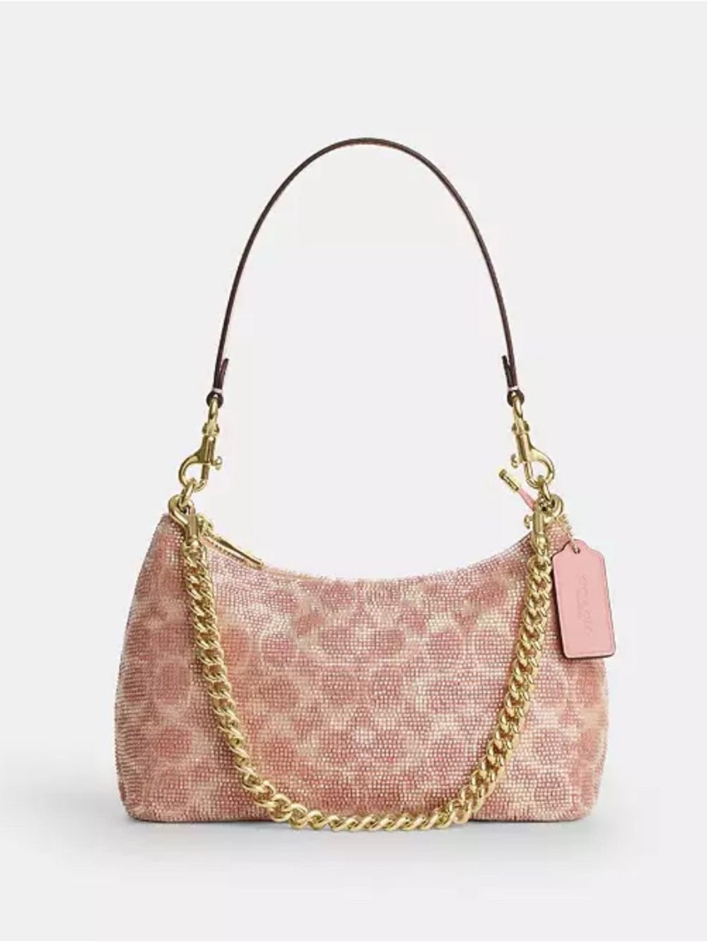 Coach Pink Beaded Shoulder Bag with Gold Chain Strap